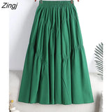 2022 Spring Summer Korean Fashion Solid Color Midi Long Skirt Women Aesthetic High Waist A Line Pleated Skirt