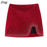 Women Fashion Shinning Sequined Design Irregular Velvet Mini Skirt Faldas Mujer Female Chic Side Zipper Vestidos