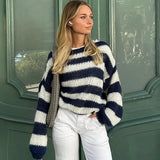 Knit Striped Off-shoulder Sweater-Outfit