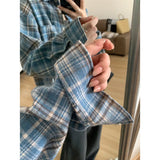 Blue Plaid Long-Sleeved Shirt Coat Women 2025 Spring And Autumn New French Retro Temperament Top Design