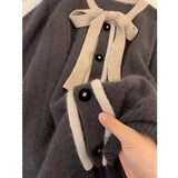 Goods Heavy Industry Korean Version Of Lazy Wind Apricots Bow Round Knitted Sweater Coat Women's Autumn And Winter 2025