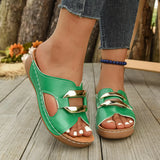 Large-Size Hollow Buckle Thick Bottom Slippers Women Summer Slope And Leisure Light Beach Cold