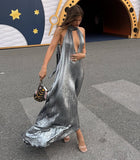 Women's Clothing Tupling Metal-Sensitive Solid-Colored Dress With No Clen Lines