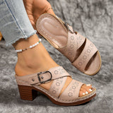 Out And Coarse Roman Cool Slippers 2025 Summer New Word With Large-Size High-Heeled Women's