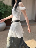Cloth Forget Niche Design Sense Shoulder Perspective Lace Dress Tice Dress A Word Version Low-Rise Thin Short