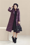 Autumn And Winter New Belt Long Down Jacket Female Over The Knee Fat MM Large Size Inner Liner Light Coat Tide-Outfit