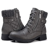 And Winter Keep Warm Short Boots Women Side Zipper Flat Bottom Martin Boots Belt Buckle Leather Boots