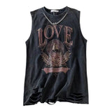Grunge Foral Logo Oversized Ripped Tank TopOutfit