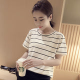 Zingj New Summer 2024 Korean Version Loose Large-Size Striped Short-Sleeved T-Shirt Women's Top Bottom Shirt Women's