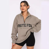 Autumn And Winter New Leisure Half-Necked Zipper Print Long-Sleeved