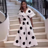 Zingj Summer New Solid Color Princess Sleeve High Waist Temperament Elegant Big Hem Long Dress-Outfit