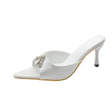 Summer New Pointed Toe Water Drill High Heel Sandals Thin Heel Color High Heel Half-Dragging