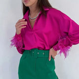 Cuffs Elegant Women Shirts 2023 Satin Spring Fashion Button Down Blouse Long Sleeves Loose Turndown Collar Tops