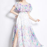 Shoulder Lotus Leaf-Side Dress Women's Dress 2025 Summer New Waist-Skinny Temperament Super Fairy Crumped Flower Vacation