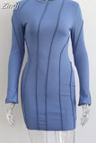 Women's Mini Dress Sexy 2023 Women Long Sleeve Round Neck Party Short Dress Female Spring Fall Sexy Mini