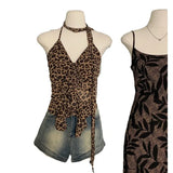 Pure-Hearted Leopard-Print Hanging Neck Sling Vest 2025 Spring And Summer New Design Hottie Sleeveless Top