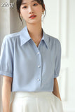 Women Shirts V-neck Short Puff Sleeve Chiffon Thin Shirt 2023 Summer Loose Button Women Tops Blouses Solid Woman