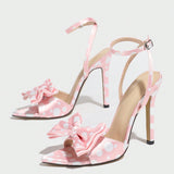Women's High-Heeled Sandals Classic Wave Point Silk Texture Exquisite Bow Gentle Elegant College High