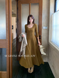 Xixi 13 Line 2025 Autumn White Standard Temperament Pure Color Knitted Dress Showing Thin High Waist Long Dress