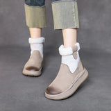 Velvet Snow Boots Winter Thick Cotton Boots Girl Retro Color Layer Kraft High Help Short Boots Plus