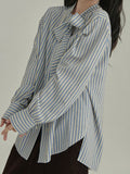 Literary And Artistic Girl The Atmosphere Feels The Bow Loose And Thin And Thin With Comfortable And Gentle Striped Shirt Top