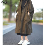 Trench Women Autumn Loose Pockets Minimalist All-match Cozy Outwear Ladies Leisure Harajuku Pure Color Street Popular