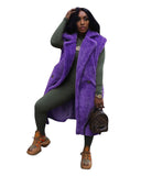 Zingj New Women's Casual Pure Color Plush Sleeveless Long Cardigan