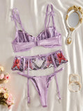 Purple Butterfly Embroidery Lingerie Set- Outfit