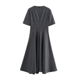 Women's Clothing Explosion Fashion Waist Wave Wide Swing Short-Sleeved Fan Flute