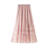 Skirt 2025 Spring Korean Version Of The New High-Waisted Lace Splicing Mesh Dress Female Hundred Folded Skirt A-Word Long Dress