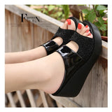Fish Mouth Slippers Women Wear 2025 Summer New Dew Thick Bottom Height Of A Word Drag Slope And Cool