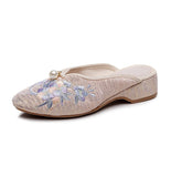 Zingj Plus Size Slippers Women's Summer Low Slope Heel Platform Sandals Embroidery Flower Women's Sandals Slippers Pointed Fashion Nail