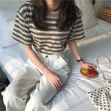 Zingj 2024 New Striped Short-Sleeved T-Shirt Korean Version Bottom Shirt Women's Student Top Women's