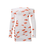 Zingj Women's Fall 2023 New Ins Web Celebrity Sexy Pure Desire Shoulder Goldfish Print Long Sleeved