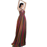 Zingj Color Stripe V-Neck Sling Dress Summer New Sexy Backless Seaside Holiday