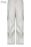 Streetwear Drawstring Low Waist Cargo Style Parachute Pants Straight Tech Sporty Chic Baggy Trousers Oversized