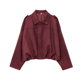 New Fashion Temperament Imitation Leather Effect Bomber Jacket