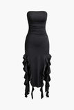flounce hem maxi dress with ruched