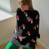 Temperament Women's Loose Lazy Languid Mushroom Prints Sleeve Sweater Women's Autumn