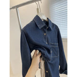 Two-Color Cowboy Shirt Women Spring And Autumn New Retro Spousal Folding Wearing Long-Sleeved Shirt Casual Coat