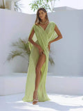 Women's Beach Vacation Shirt Sexy Sleeveless Dress Solid Color Open Fork