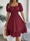 Shooting 2025 Spring And Summer Leisure Side Short Sleeves To Close The Waist Lotus Leaf Side A Dress Women's