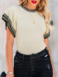 New Casual Round Necker Lotus Sleeve Knitted Sweater Women's