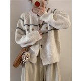 Buckle Loose Retro Sweater Cardigan Women 2025 Autumn And Winter New Round-Necked Collared Flower Knitted