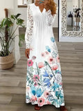 Women's 2025 Summer Women's New Dress Fashion Printed Lace Long Sleeve