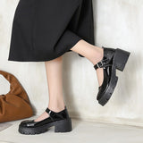 Red British Small Leather Shoes Women Thick-Soled Mary Treasure Shoes Buckle High Heel Single Shoes Lolita Students JK Uniform