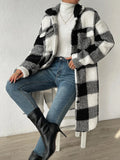 Button Lapel Plush Plaid Loose Temperament