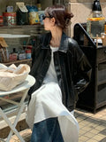 Faux Leather Zipper Over-shirt Jacket-Outfit
