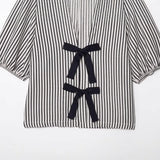 Spring New Women's Street Fashion Cotton Bow Tie With Striped Hoodie