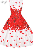 Dress Women Vintage Elegant Party Dress Retro Swing Floral Print Sleeveless Casual Midi Sundress